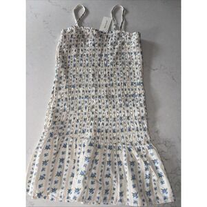 Sim & Sam Spaghetti Strap Tiered Ruffled Floral Dress Lined Smocked Cotton Large